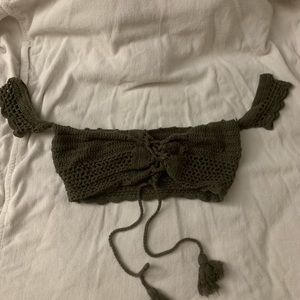 Olive green crochet material top